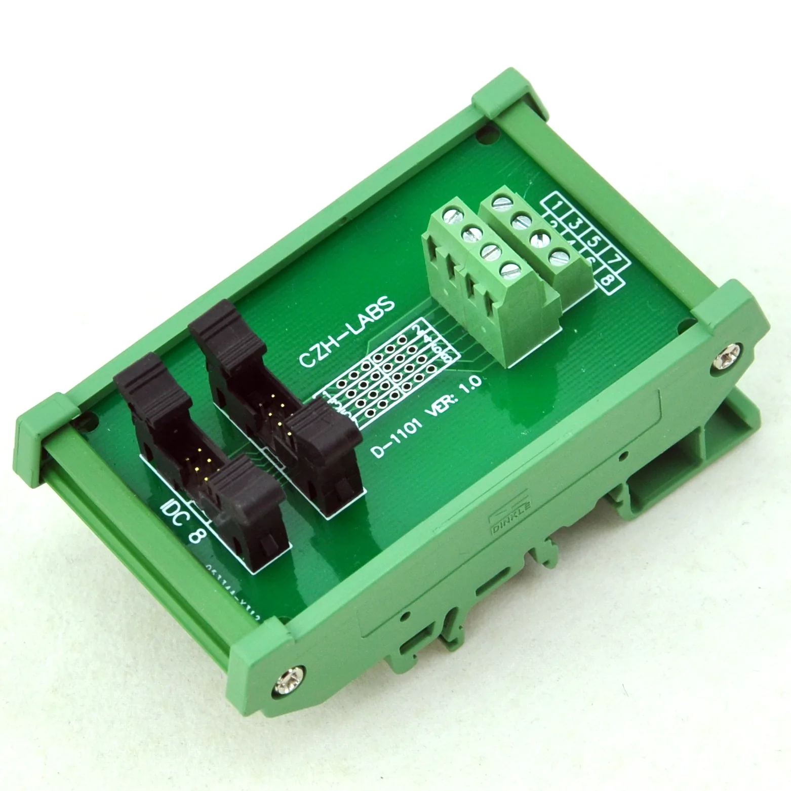 

CZH-LABS DIN Rail Mount Dual IDC-8 Pitch 2.0mm Male Header Interface Module, Breakout Board.