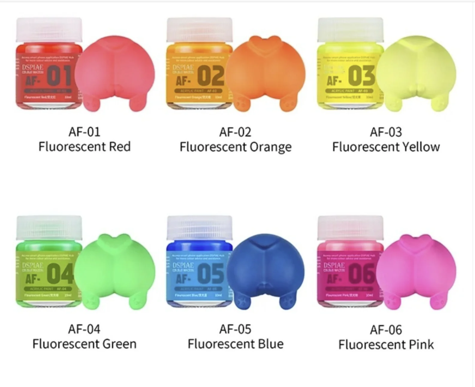 DSPIAE AF Serie Fluorescent Acrylic Paint 7PCS Set for Gundam Military Model Painting Tools UV Reactive Hobby DIY Tools