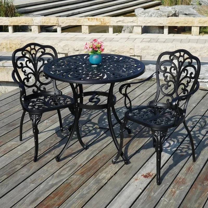 for Outdoor Cast Aluminum White Tables and Chairs Art Garden Patio Furniture Villa European Balcony Courtyard Leisure Set