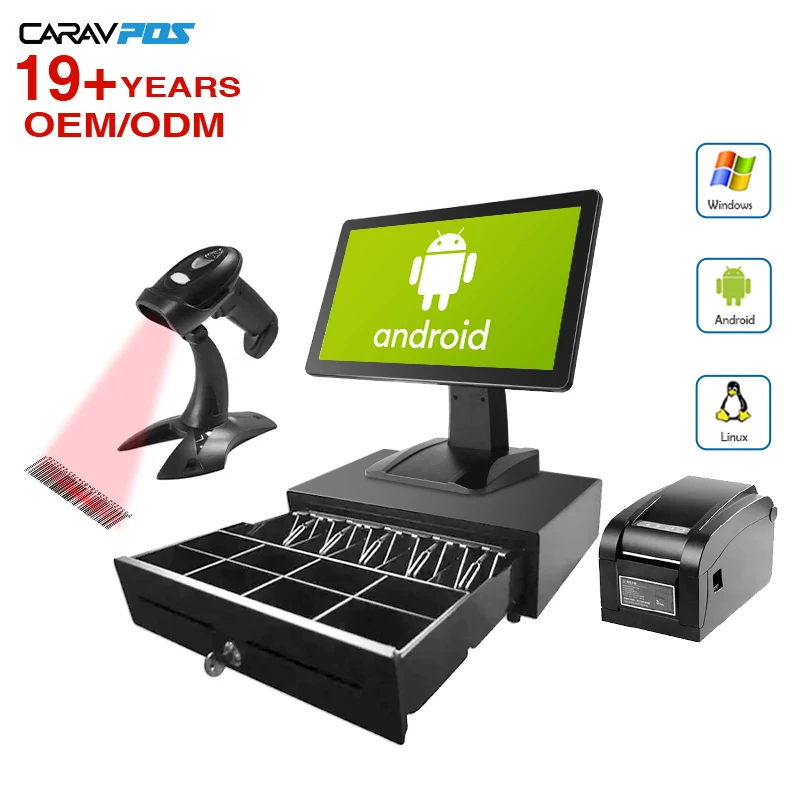 

15,6-дюймовый Android Pos-терминал Кассовый аппарат «все в одном» Machine Pos Retail Terminal System Systems Программное обеспечение для ресторана