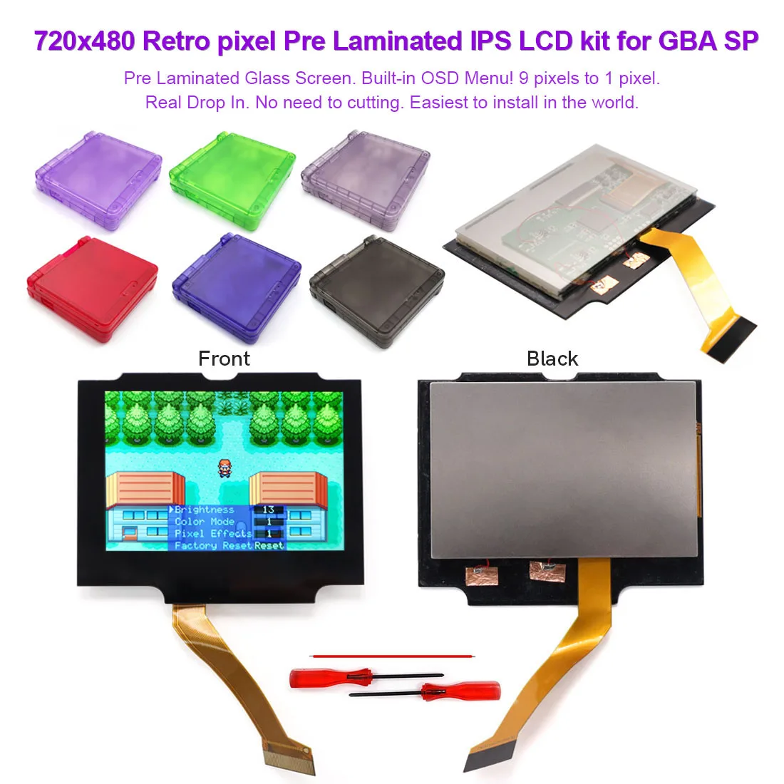 

Drop in V5 Laminated Screen GBA SP IPS LCD High Brightness Backlight Screen Kits for Gameboy Advance SP No Need to Cuting Shell