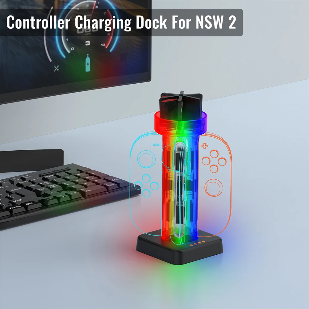 4 In 1 Game Controller Charger with Cassettes Slot Small Handle Charging Base RGB Controller Stand for NS Accessories
