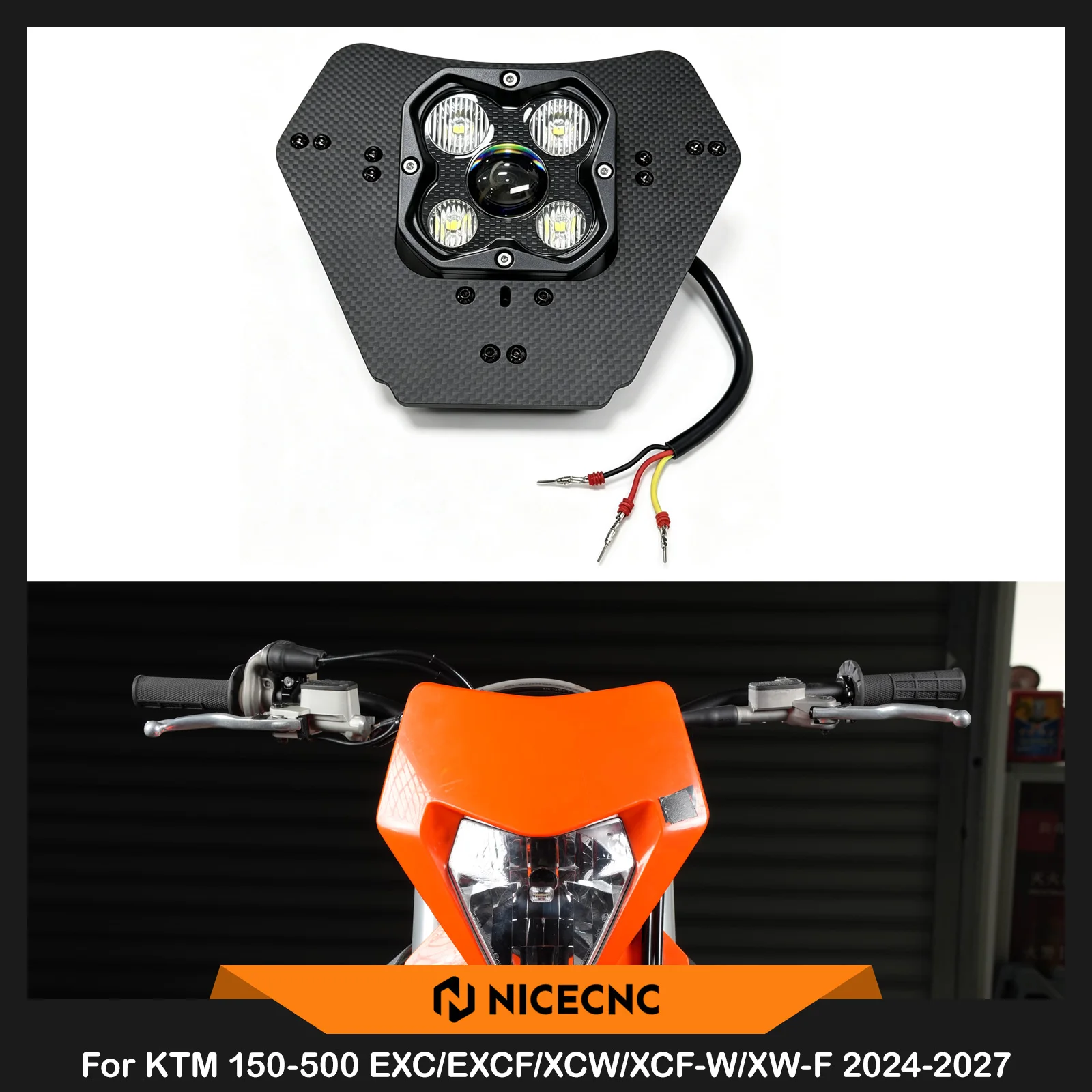 NICECNC For KTM EXC 300 EXCF 350 2024-2027 2025 Rally Headlight Kit High-Efficiency Lighting Off-Road LED Lamp Headlight 3600LM