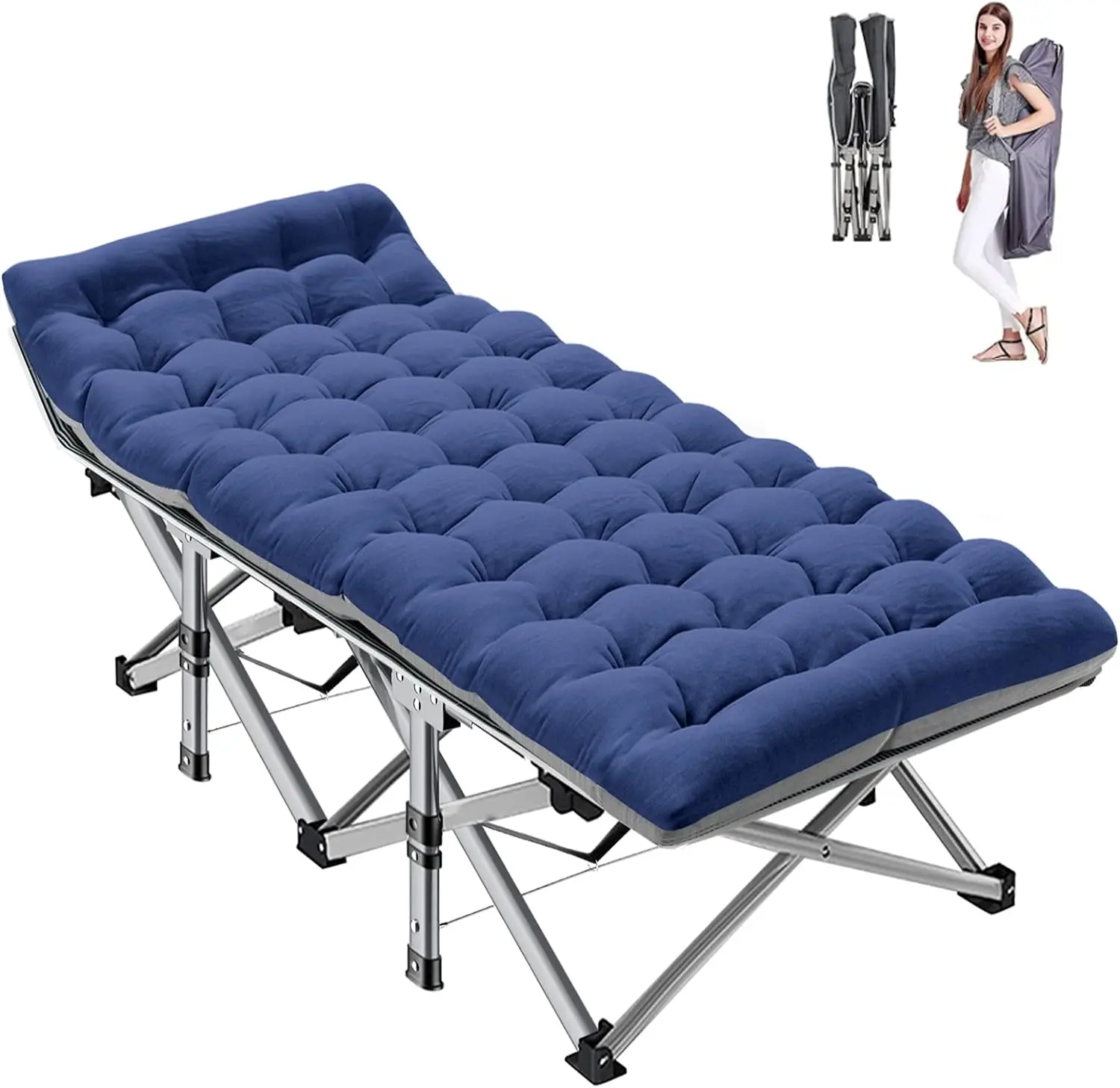 Cama de Camping plegable con colchoneta para adultos, cama pesada para exteriores con bolsa portátil, capa Oxford 1200 D, cama de Camping de viaje