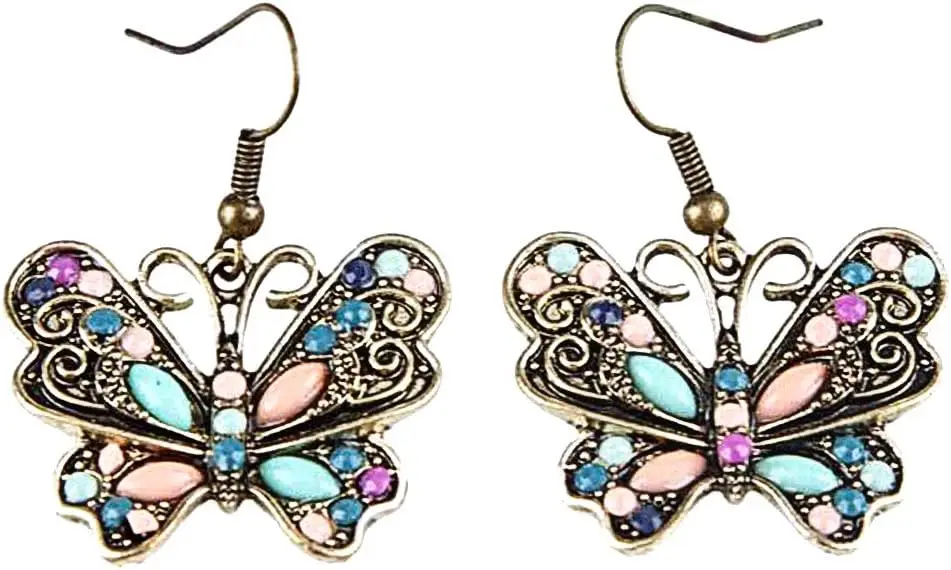 GUCABE Bohemian Women Butterfly Dragonfly Rhinestone Charm Hook Earrings, Valentines Costume Jewelry Gift for Women Girls (Butterfly)