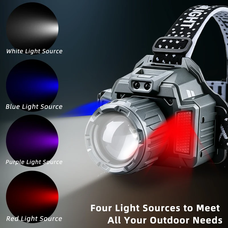 Intelligent sensing headlight LED long-range zoom work light outdoor emergency multifunctional strong light fishing light
