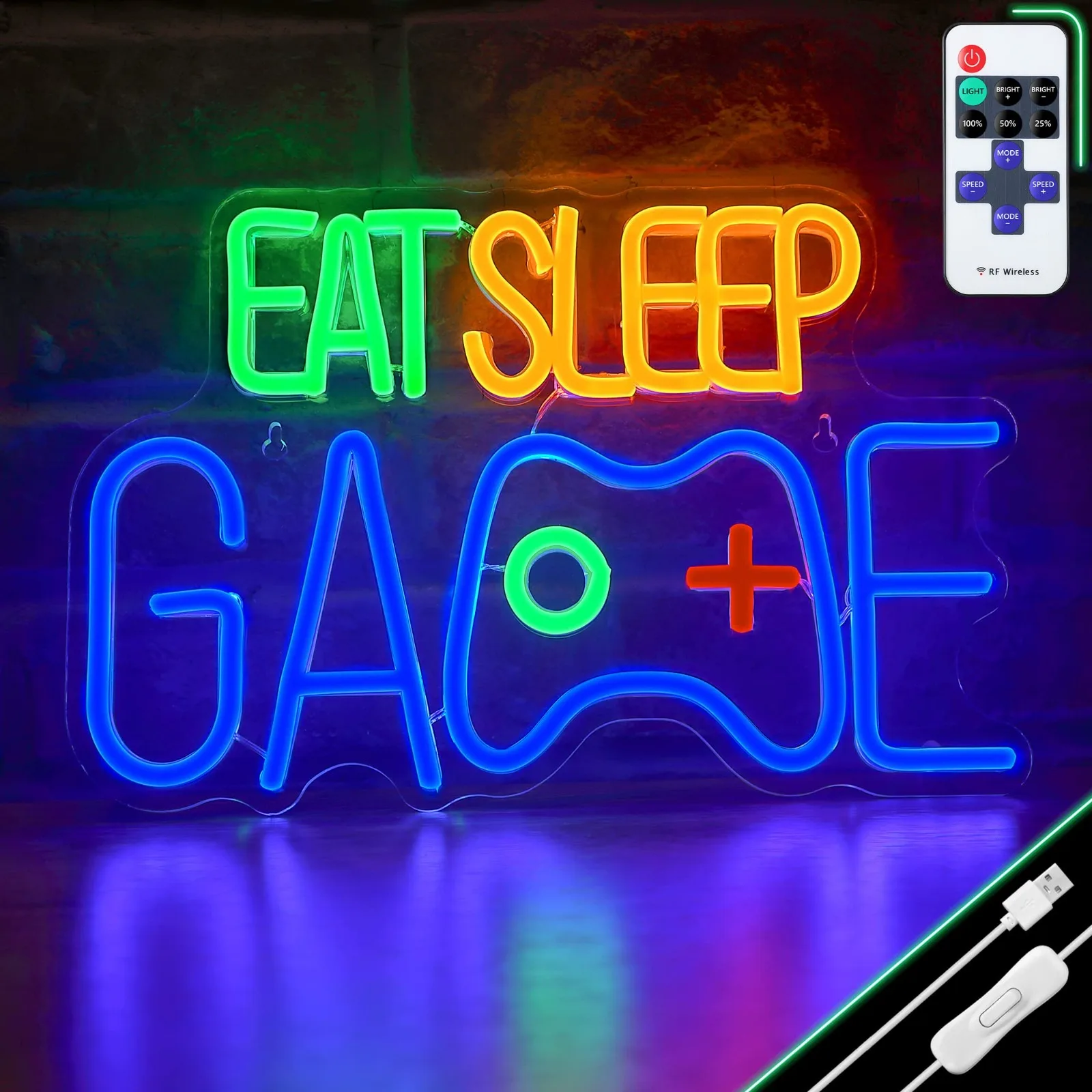 Sleep Game Wall Decor Glow at Night Neon Light for Gamer Boy Game Room Decor Bedroom Wall Gaming Wall Decoration