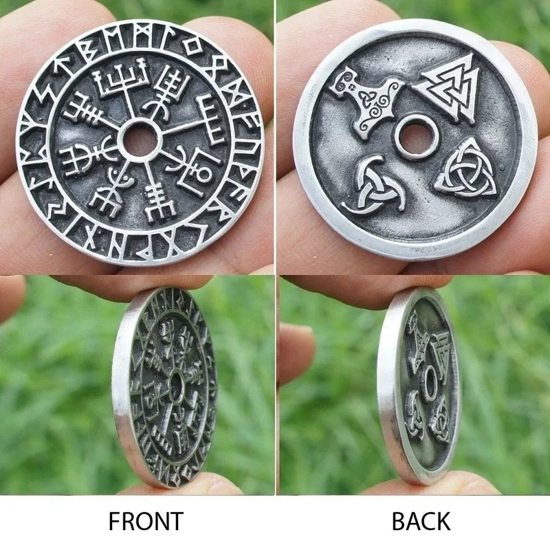 Collar con amuleto de brújula de runas de estilo vintage, colgante con símbolos nórdicos vikingos, joya para disfraces de Halloween, regalo para hombres y mujeres.