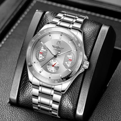 T-Winner Newest Watches Men Fashion Tachymetre Big White Dial Relogio Automatic Self Wind Mechanical Wristwatch