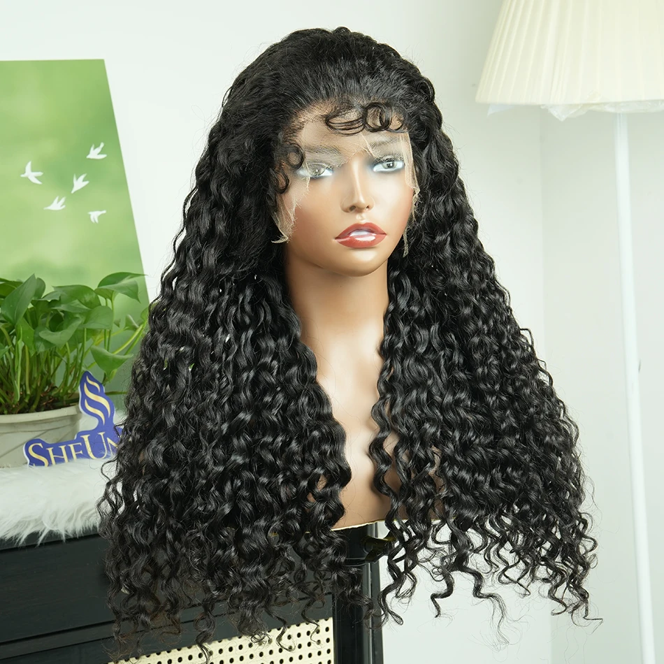 

Парик из натуральных волос Double Drawn Water Wave 13x4 HD Lace Frontal # Натуральный цвет 1B, 200% 250% плотность, предварительно выщипанные, осветленные узлы, необработанные волосы