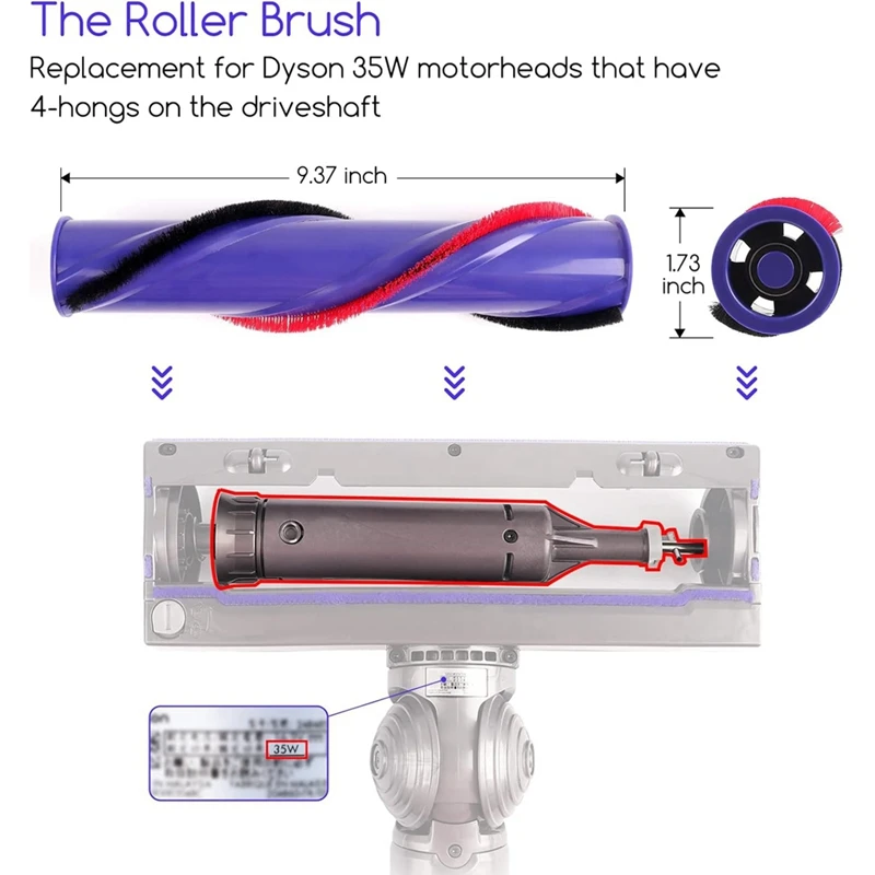 فرشاة دوارة + مجموعة فلتر HEPA قبل وبعد متوافقة مع ملحقات المكنسة الكهربائية Dyson V7 V8