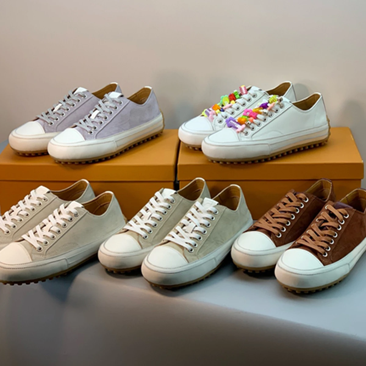 

Dave&Di Minimalist Fashion Girls Genuine Leather Handmade Training Shoes Women Colorful Retro Sneaker Shoes Women