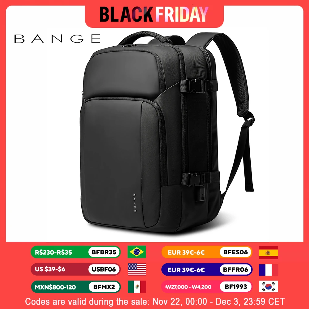 BANGE New Design Large Capacity USB Rechargable Travel Backpacks Men 15.6 inch Laptop Backpack Waterproof Outdoor Bag for Male