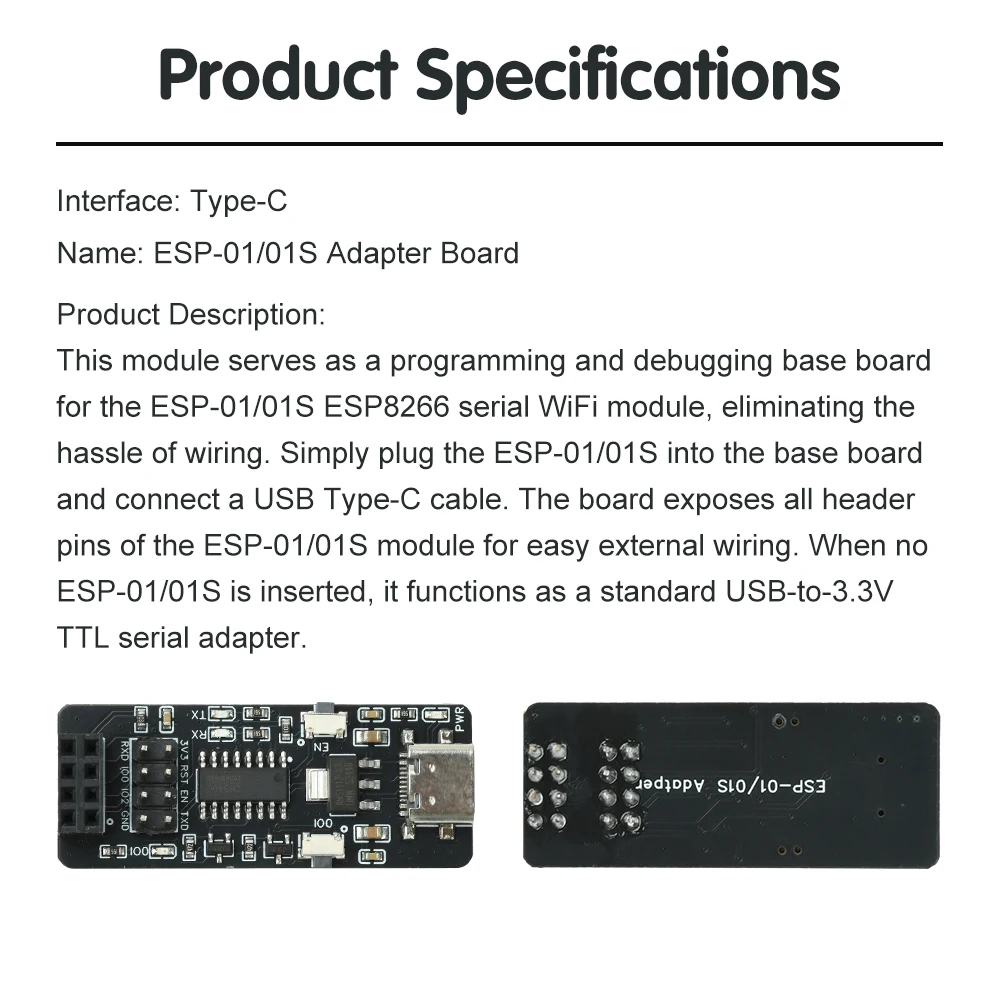 ESP-01/01S Wireless Adapter Board CH340 Type-C USB to TTL Converter Module Automatic Download Function For ESP8266 Serial WIFI