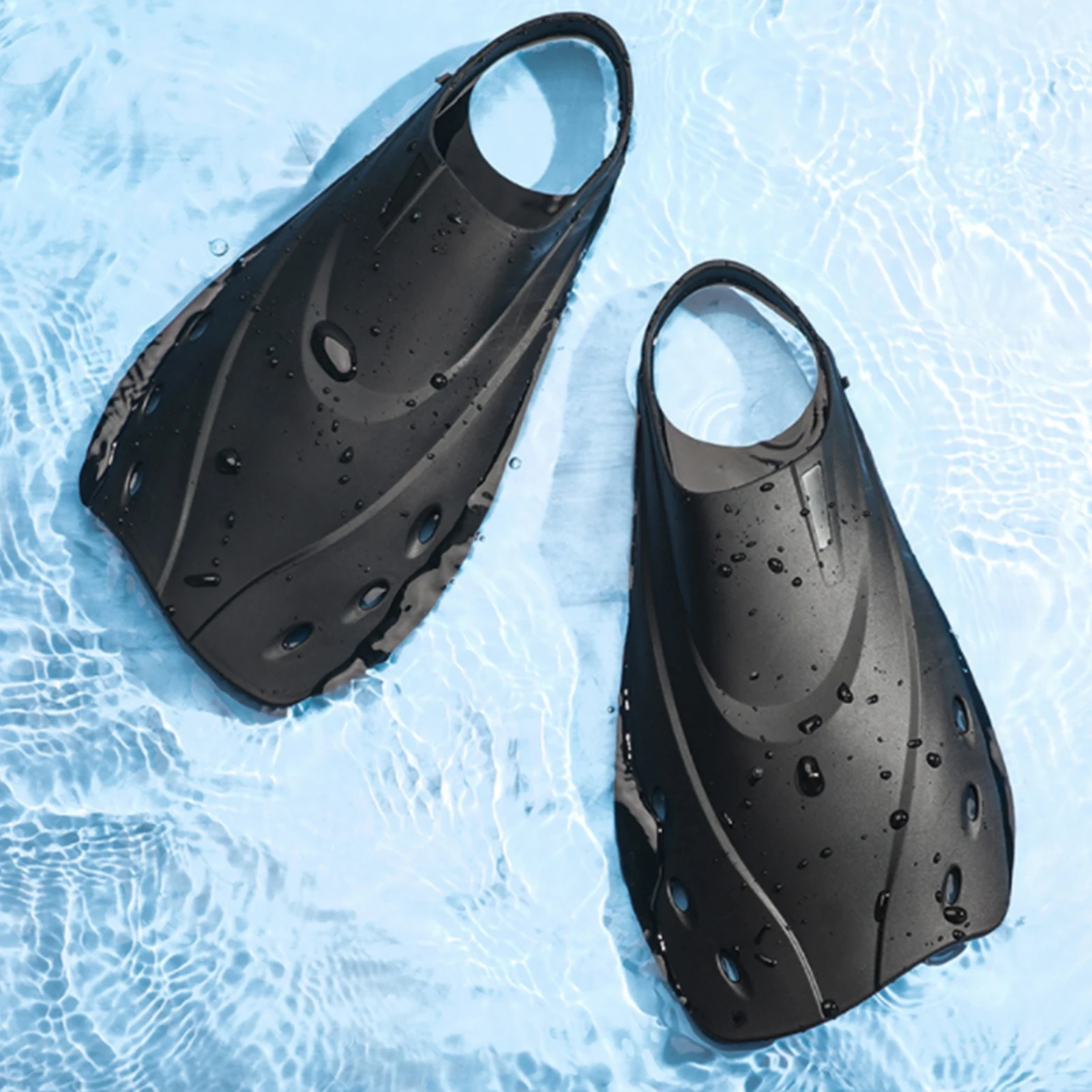 Barbatanas curtas com bordas mais suaves, 2 peças, design de buraco de drenagem, suavidade moderada, fácil de usar, durável, ajustável, barbatanas de natação tpr para mergulho