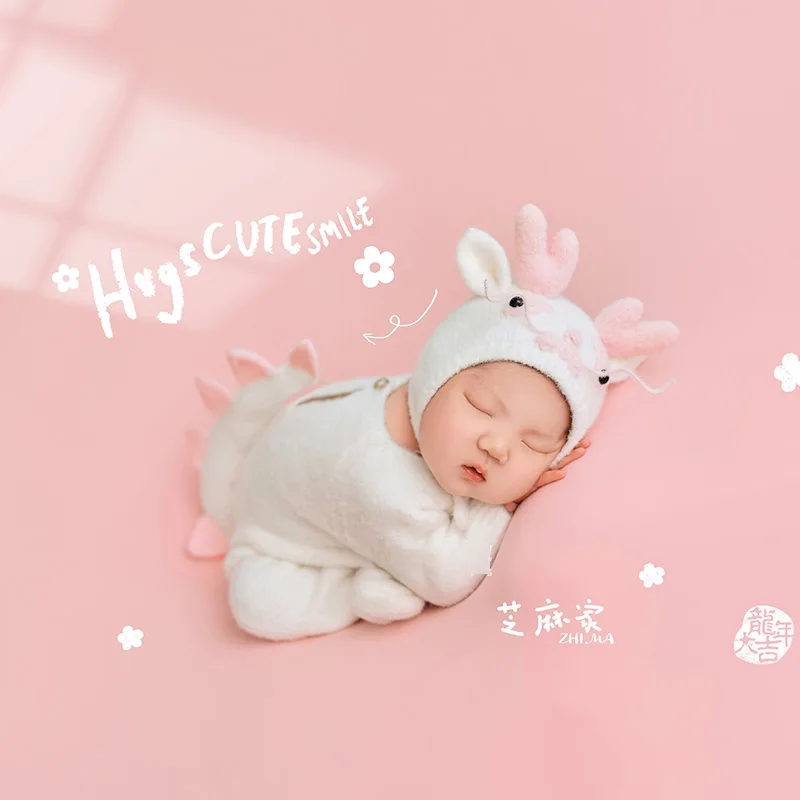 Infants Photography Props Clothes Crochet White Dragon Newborn Outfits Jumpsuits Hat 2pcs/Set Studio Baby Photoshoot Accessories