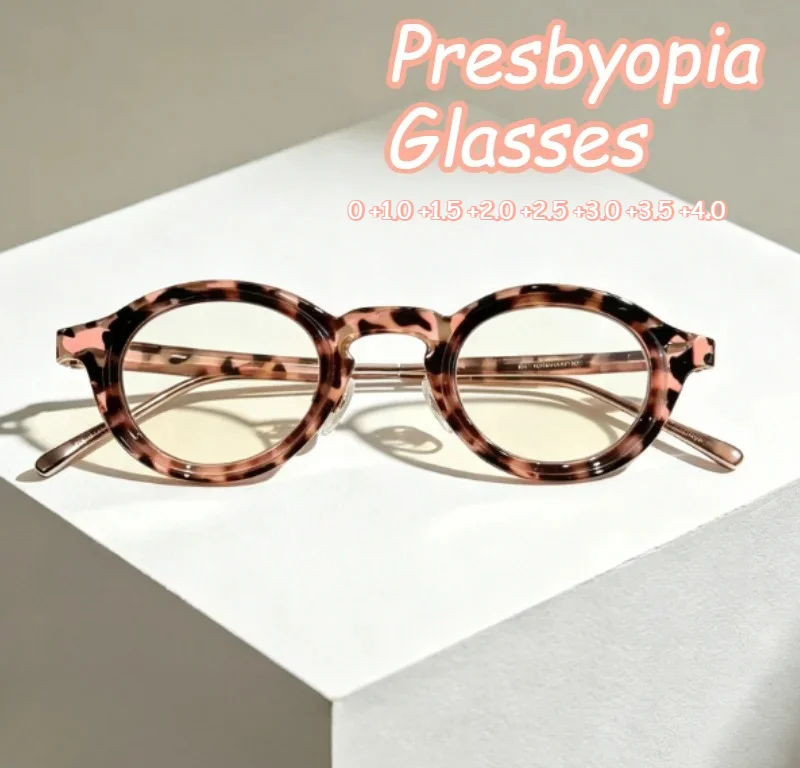 Retro Gradient Round Presbyopia Reading Glasses for Women Fashion Anti Blue Light Presbyopic Glasses Multiple Diopters 0 To +4.0