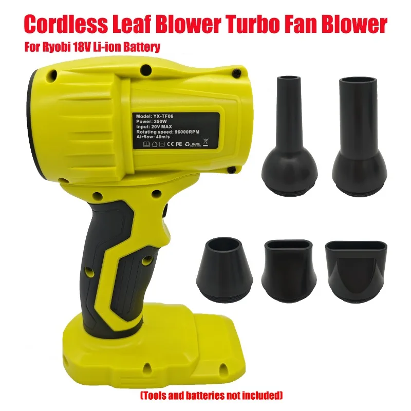

350W Handheld Electric Violent Air Gun Blower Cordless Leaf Blower Turbo Fan Blower for Home & Car For Ryobi 18V Li-ion Battery
