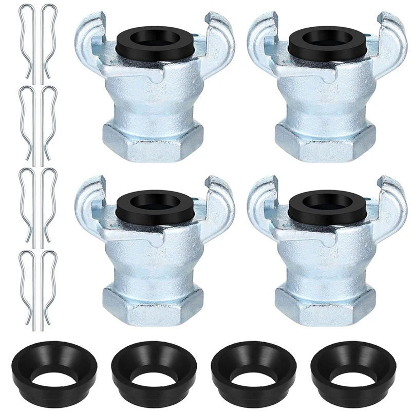 

4 Sets NPT Iron Air Hose Fitting 2 Lug Universal Coupling Chicago Fitting For Female And Male End (3/4Inch, Female End) Durable