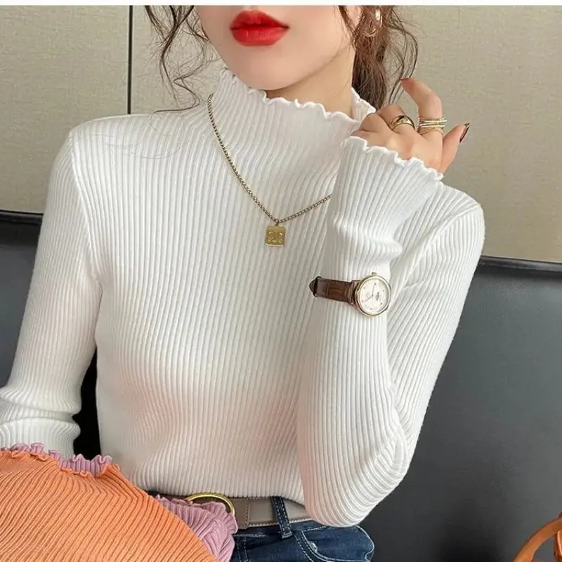 

Women Pullover Sweater Black Knitted half turtleneck Long Sleeve Half Turtleneck Sweaters Autumn Winter Soft Blouse Jumper Top