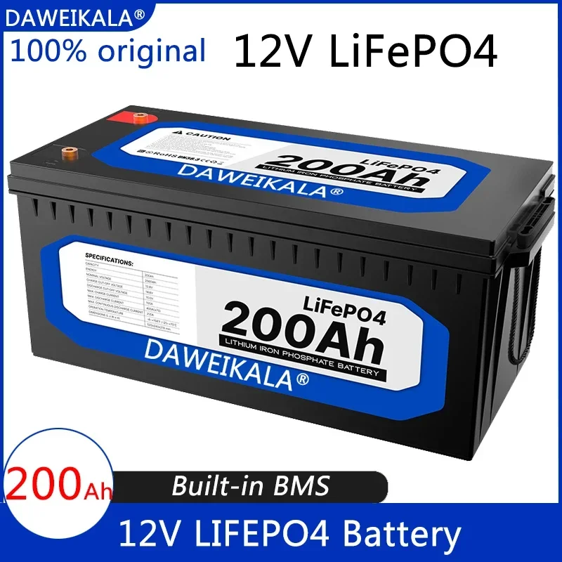 12V 200Ah LiFePO4 Battery Lithium Iron Phosphate Battery Built-in BMS for Solar Power System RV House Trolling Motor