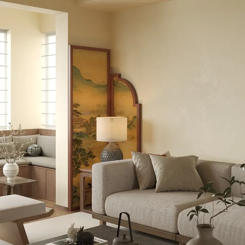 New Chinese landscape solid wood screen partition living room tea room small apartment corner decoration movable folding screen