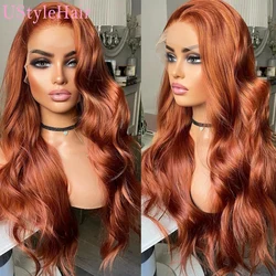 UStyleHair Copper Red Long Natural Wave Wig Natural Hairline Lace Front Wig Heat Resistant Synthetic Hair Daily Use Cosplay Wig