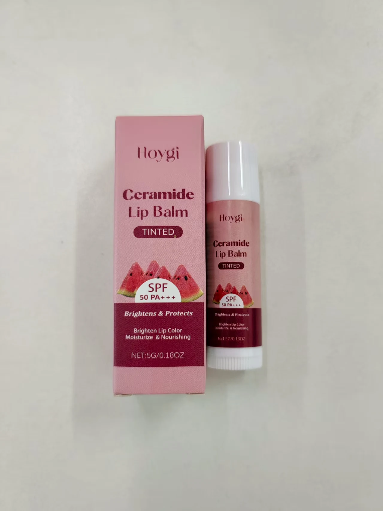 Hoygi Ceramide Baume à lèvres teinté couleur, protection solaire SPF 50, rouge à lèvres nourrissant hydratant quotidien, améliore la luminosité des lèvres
