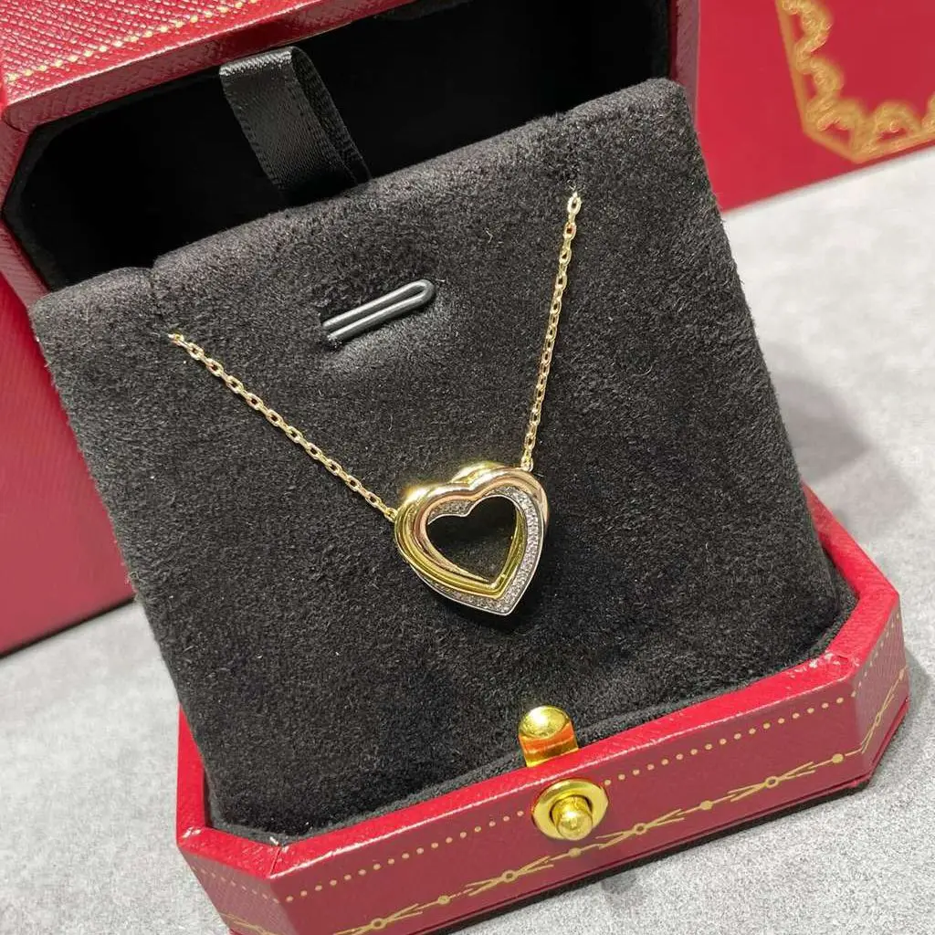 

Three Tone Gold Heart Necklace Diamond Pave Heart Pendant Necklace Dainty Heart Necklace for Women Valentine's Day Gift