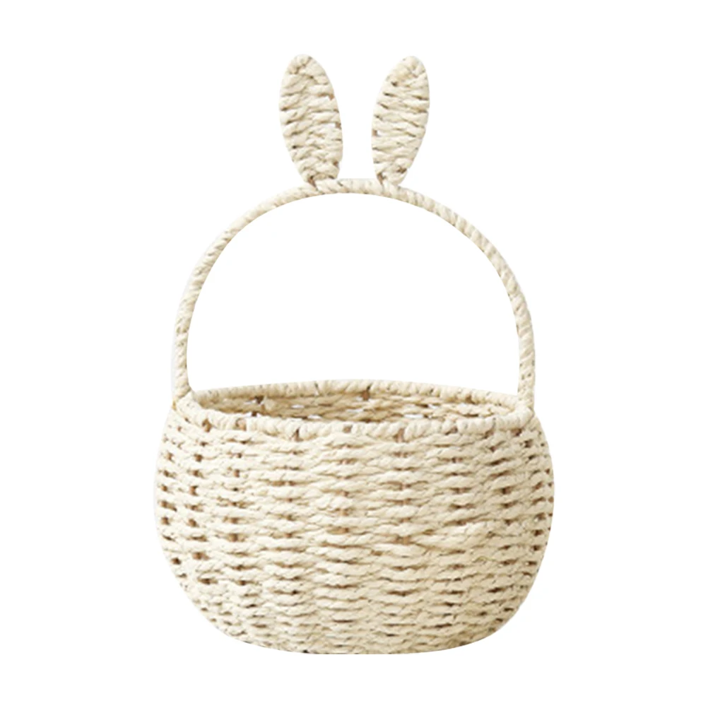 

Rabbit Ear Handheld Basket Rope Basket Woven Storage Handheld Multipurpose Waterproof Portable Decorative Shopping