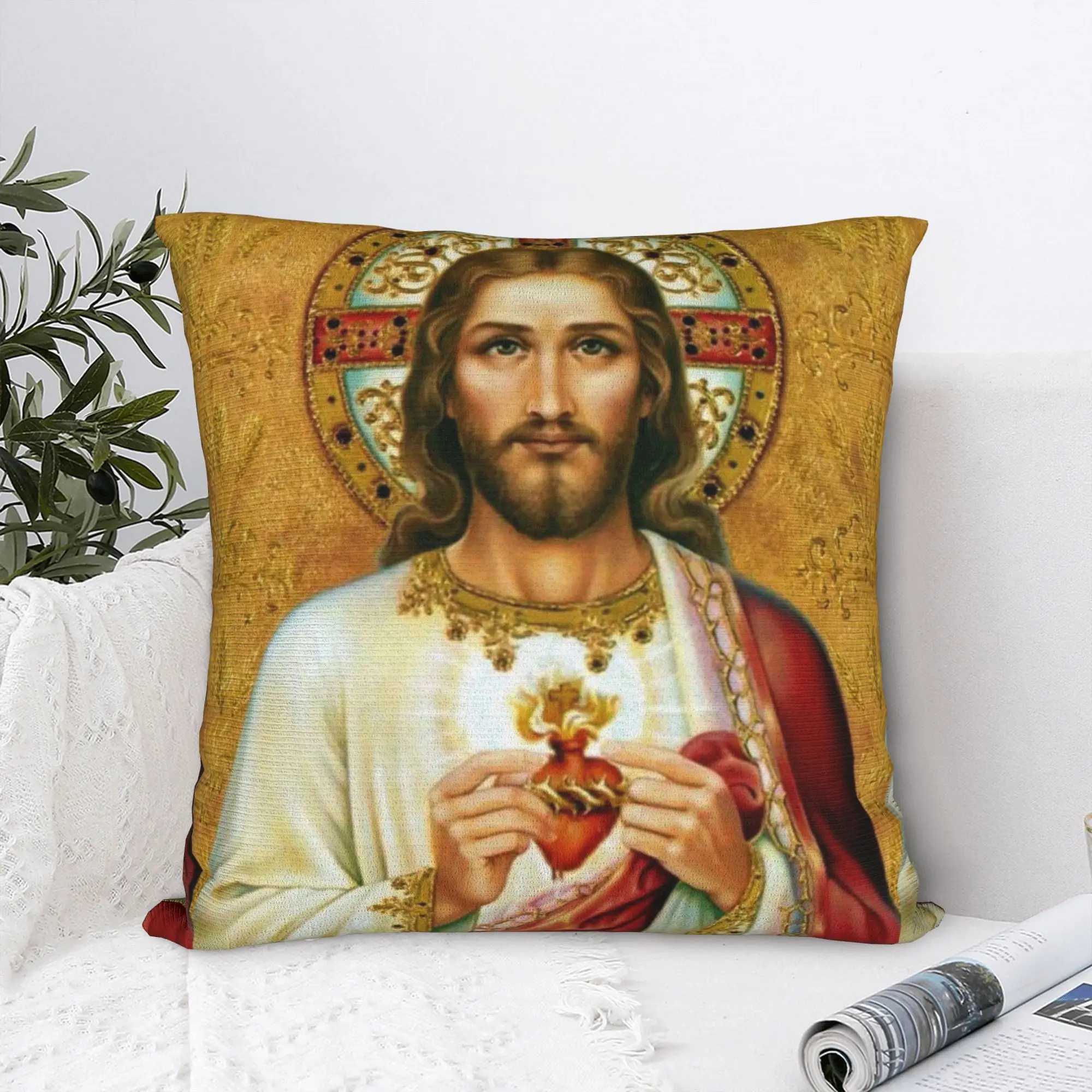 Christian God Bless Pillowcase Polyester Cushion Cover Decoration Jesus Christ Sacred Heart Throw Pillow Case Cover Car 40X40cm