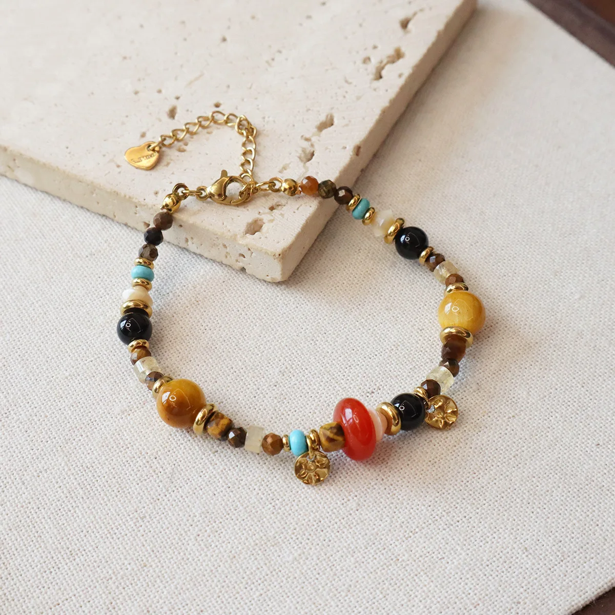 

Geometric Natural Tiger Eye Stone Agate Stainless Steel Beaded Bracelets for Women Men Couple Vintage Bangle New Year Gifts 1654