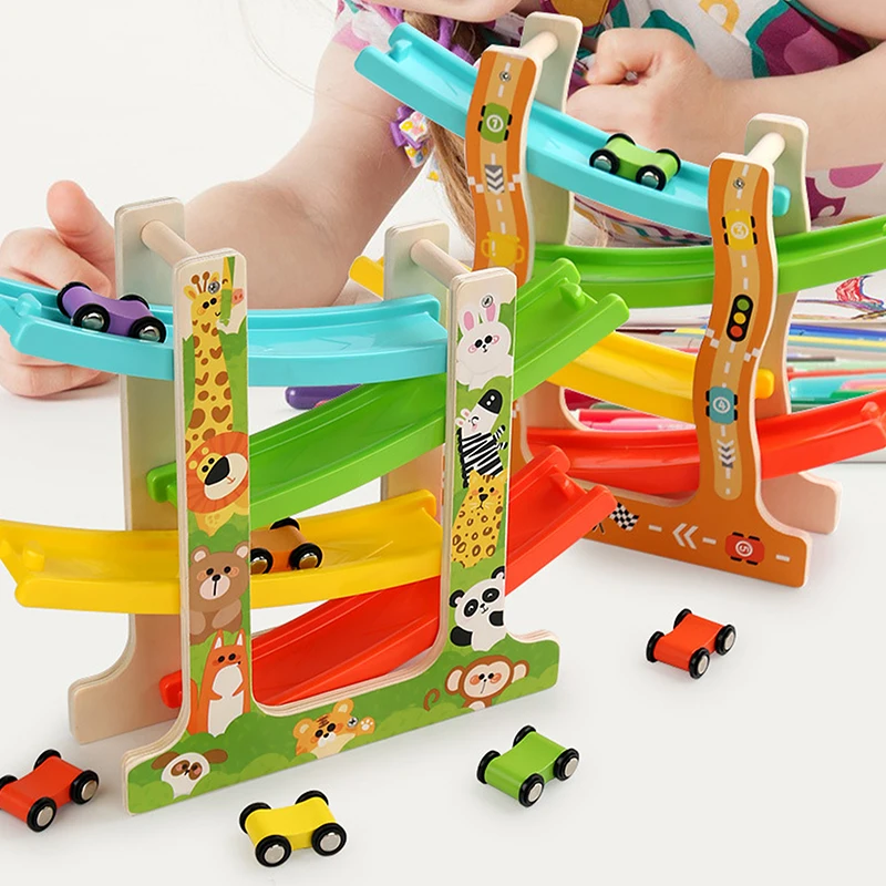 

Kids Four-layer Wooden Gliding Inertia Track Car Toys Animal And Traffic Theme Early Educational Toys Birthday Gifts