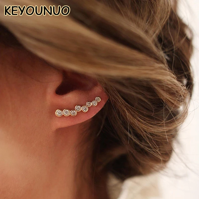 

KYOUNUO Gold Silver Filled Ear Climber Earrings For Women Zircon Piercing Women's Ear Crawler Stud Earrings Jewelry Wholesale