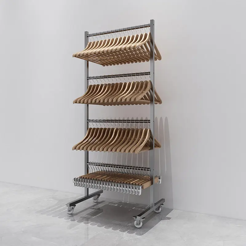 Clothing store stainless steel mobile multi-layer hanger floor storage rack large capacity men's and women's pants rack