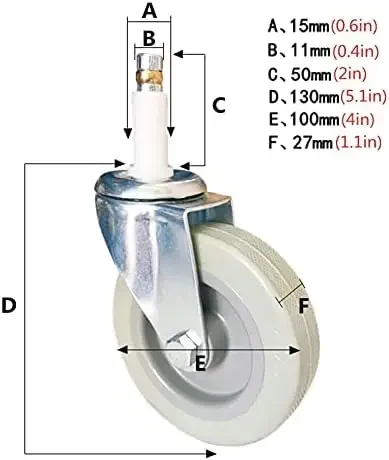 4 Heavy Duty Swivel Caster Wheels - PU Furniture Casters for Kitchen Hotel Carts Workbenches - M11x50mm Stem Set of 4