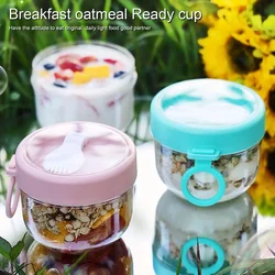 Taza de avena de 600ml, tapa hermética gruesa con cuchara, almacenamiento de alimentos, portátil, para la noche, yogur, leche, ensalada, tarro de desayuno