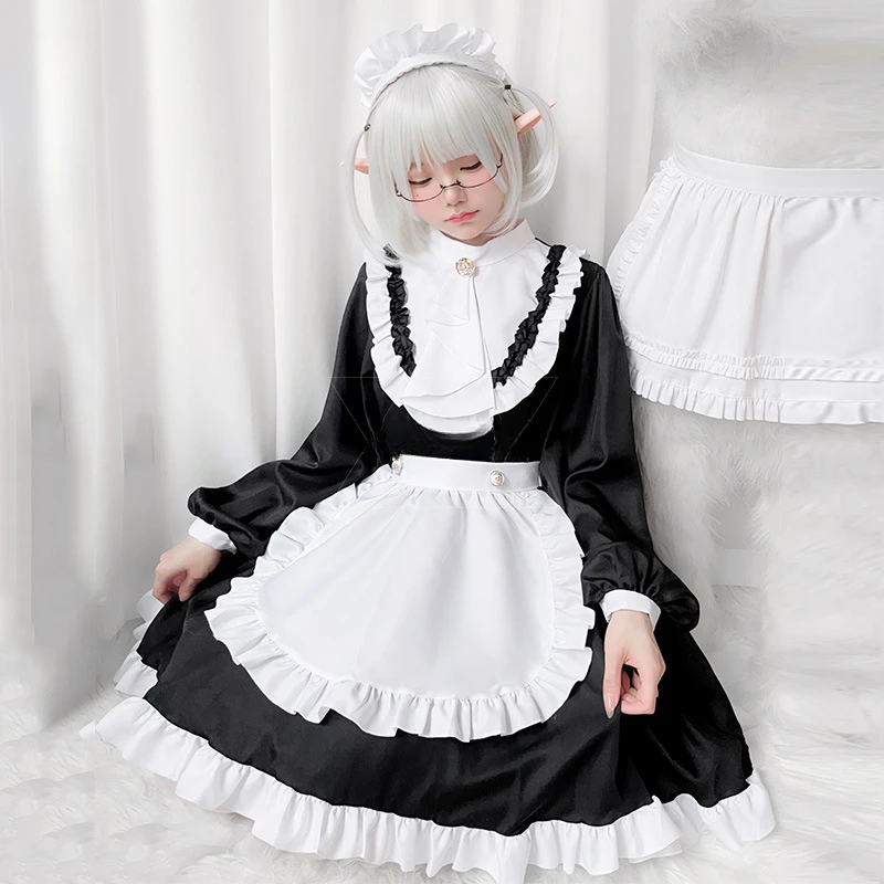 

Akihabara Gothic Neko Set Black White Tiered Lolita Dress Victorian Maid Costume for Anime Halloween Events Halloween