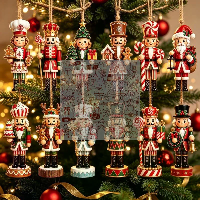 12Pcs Wood Nutcracker Ornaments Christmas Tree Hanging Decoration Colorful Nutcracker Soldier Pendant For Xmas Home Party Decor