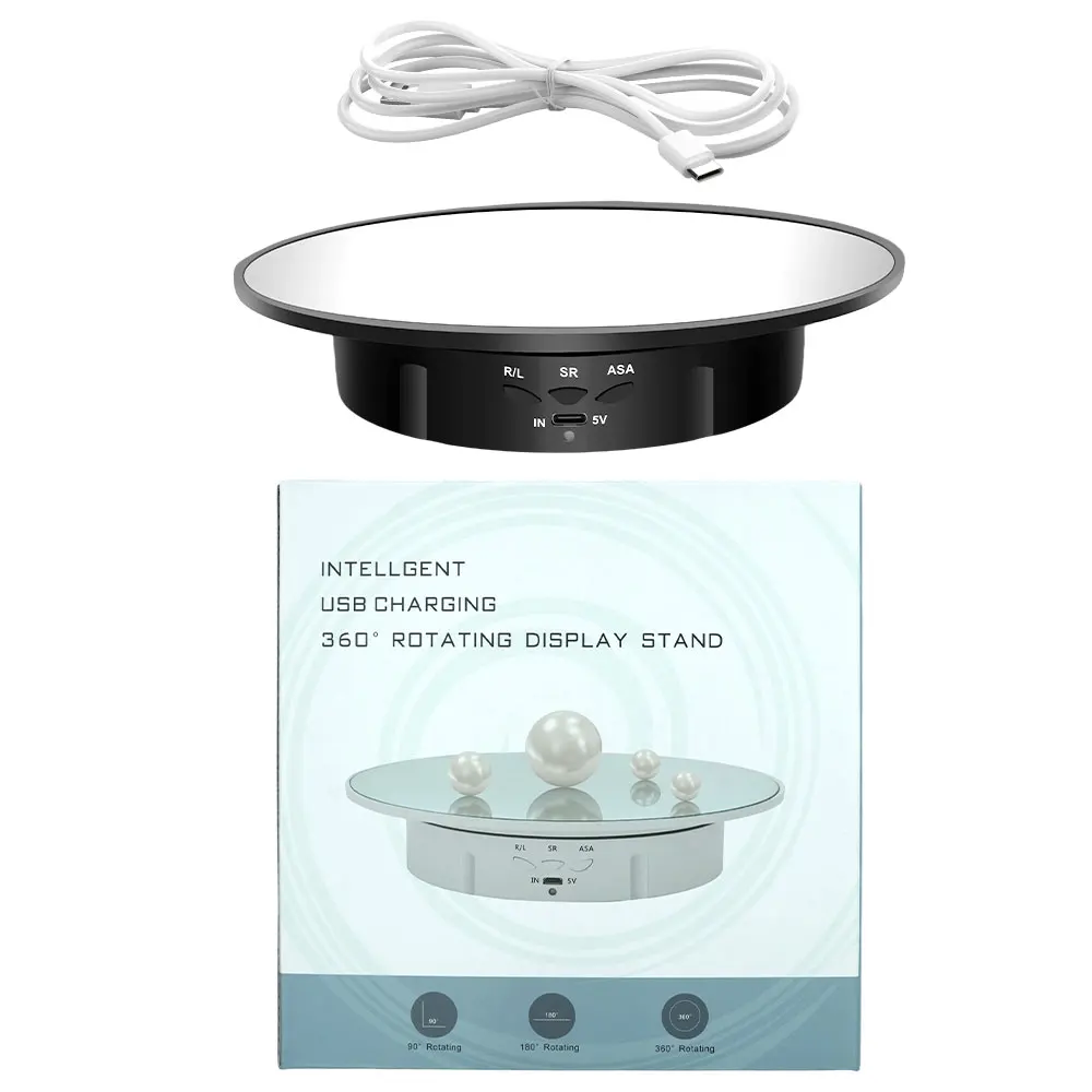 Motorisierter drehbarer Spiegelständer, 360-Grad-Drehteller, Schmuckhalter, USB-Stromversorgung, drehbares Schießen, drei Geschwindigkeiten – Detail 27