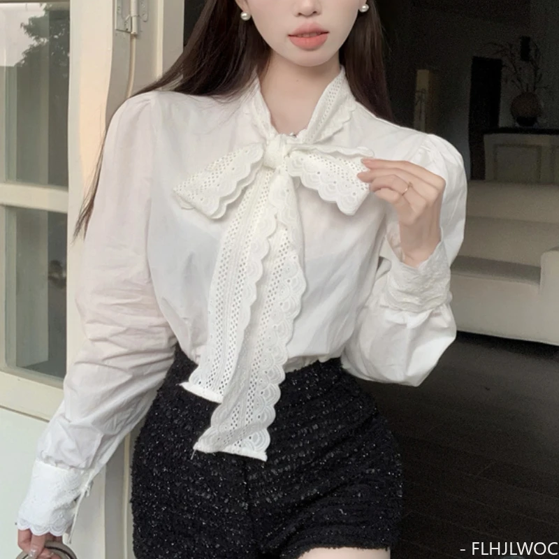 2024 Spring Women's Cute Tops Preppy Style Vintage Japaneses Korea Design Button Elegant Formal Shirts Blouses White