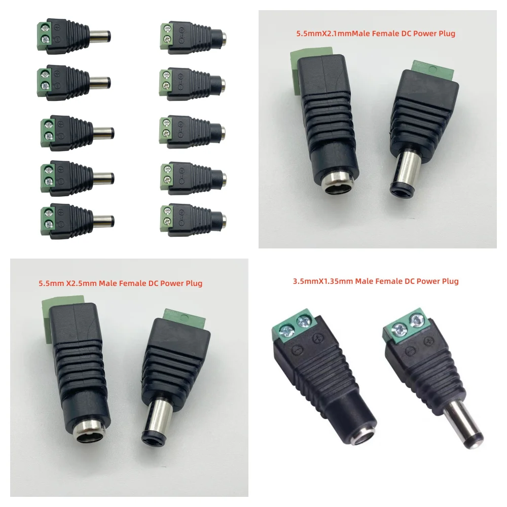 5Pair 5.5x 2.1mm 5.5x 2.5mm 3.5x 1.35mm Male Female DC Power Plug Adapter For CCTV Camera Plug Jack Connect