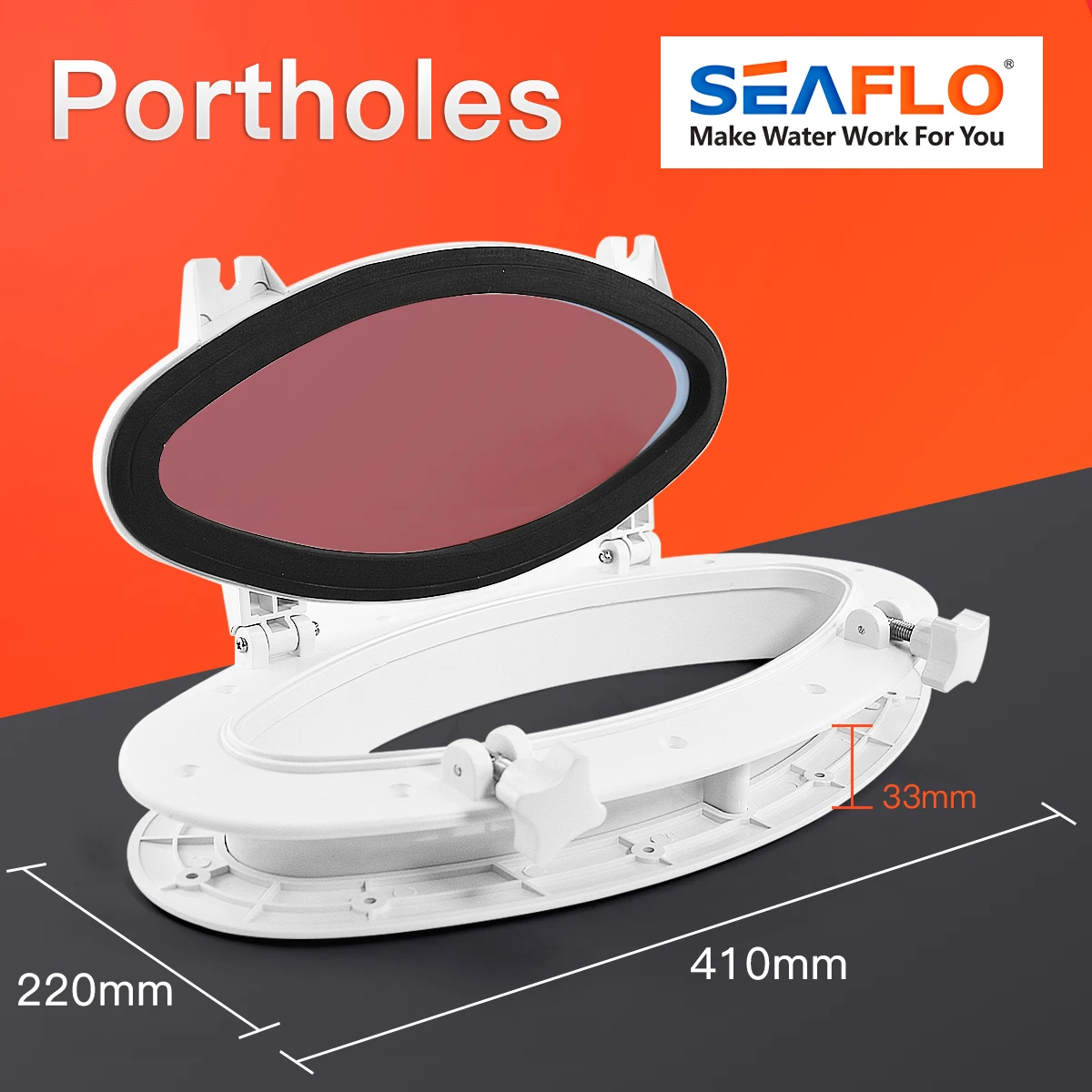 SEAFLO Round Portholes Plastic Hatches Port Lights Opening Window White with 323mm Window Marine Accessories