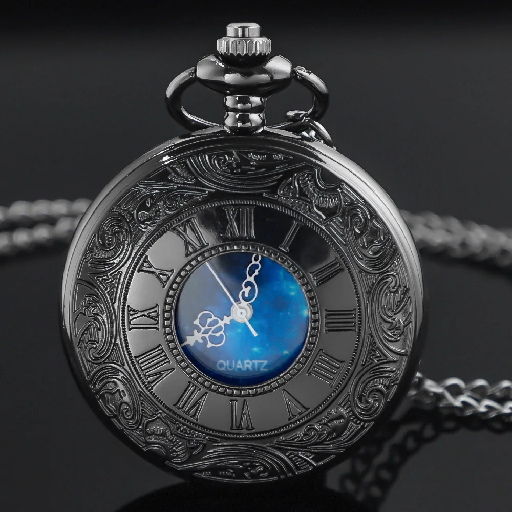 Reloj de bolsillo Steampunk Vintage con esfera de cielo estrellado hueco para mujeres y hombres, relojes de bolsillo con colgante, collar de regalo