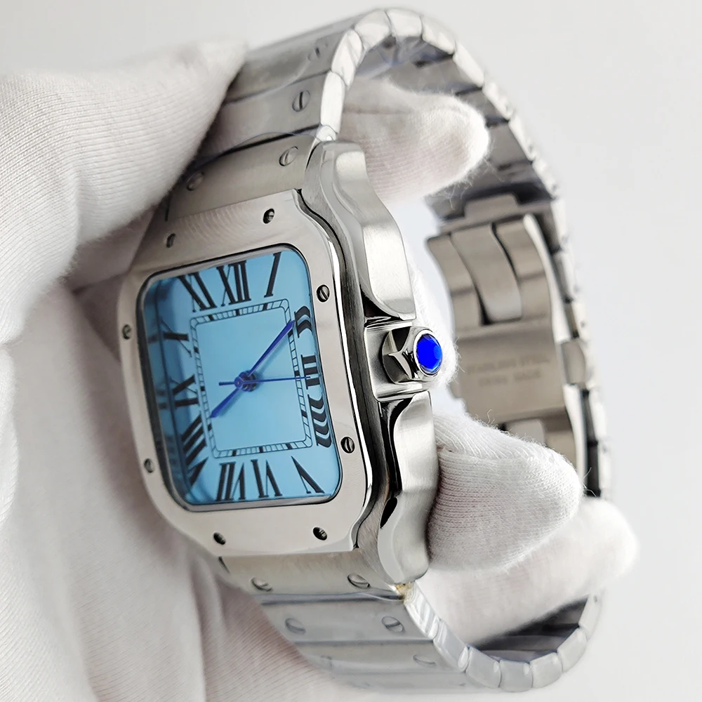 Men's Customized Square Watch Roman Numerals Stainless Steel Automatic Mechanical Non-Logos Timepiece