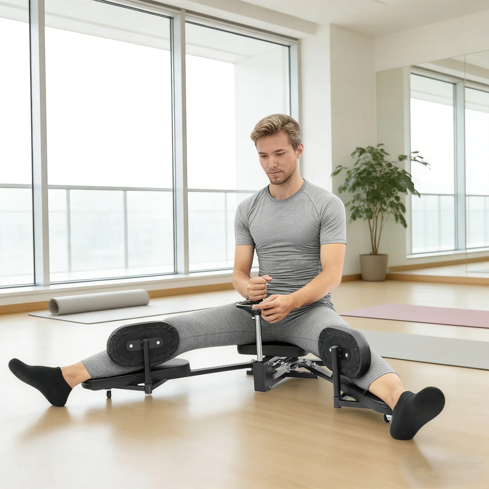 Image of Dehnungsgerät Beinspreizer Horizontaler Kreuzförmiger Pferdetrainer Stahlrahmen PU-Kissen 11,8x11,8 Zoll 220 lbs Tragkraft Heimtrainer Flexibilitätstrainer für Hamstring-Muskeln Adduktoren