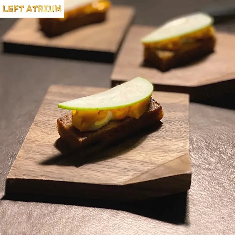 Assiette à Sushi en bois coudée créative, assiette Dim Sum en bois de noyer noir, assiette à Dessert, gastronomie moléculaire, vaisselle spécialisée