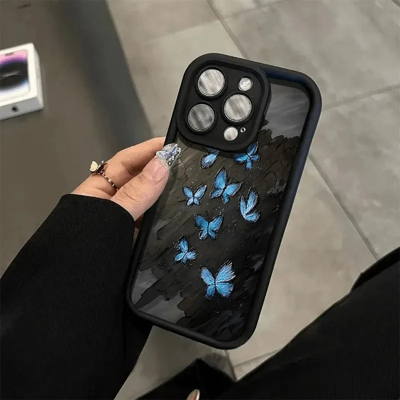 Shining Blue Butterfly Phone Case for Iphone 16 ProMax 14 13 12 11 15 Pro 16Plus X XSMax XR 7 8 Plus Soft Silicone Bumper Cover