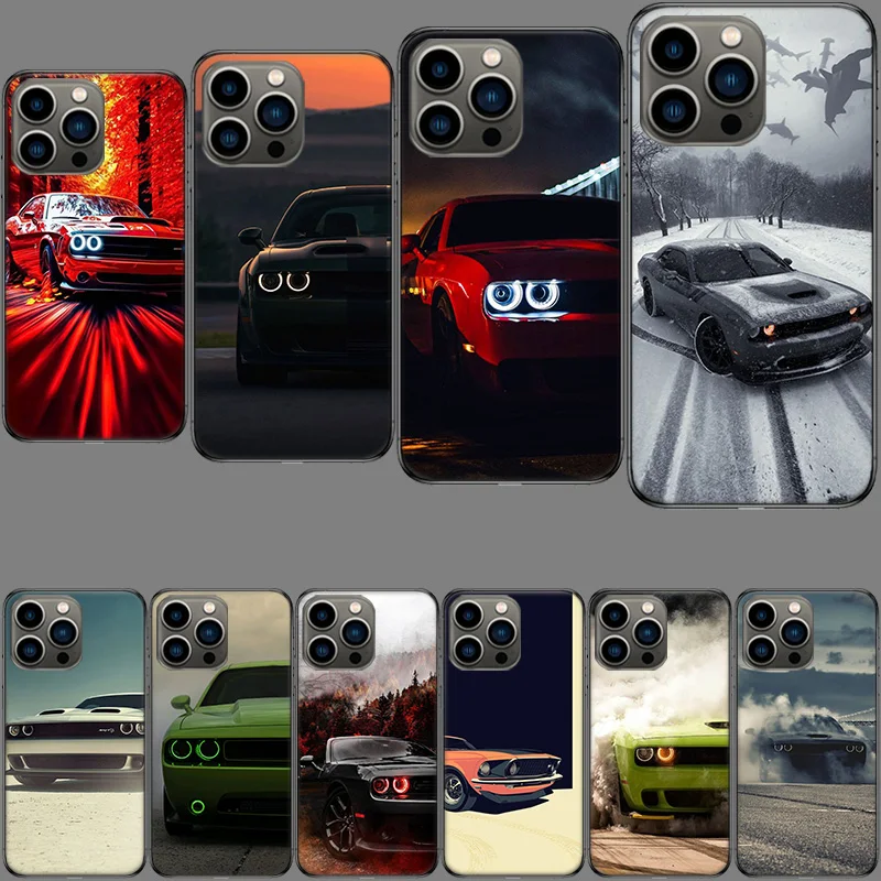 Challenger Muscle Car Phone Case For Apple Iphone 15+ 14 Plus Fundas 16 Pro Max Capa 12 13 Mini Coque 11 Pro Cover Shell TPU Cov