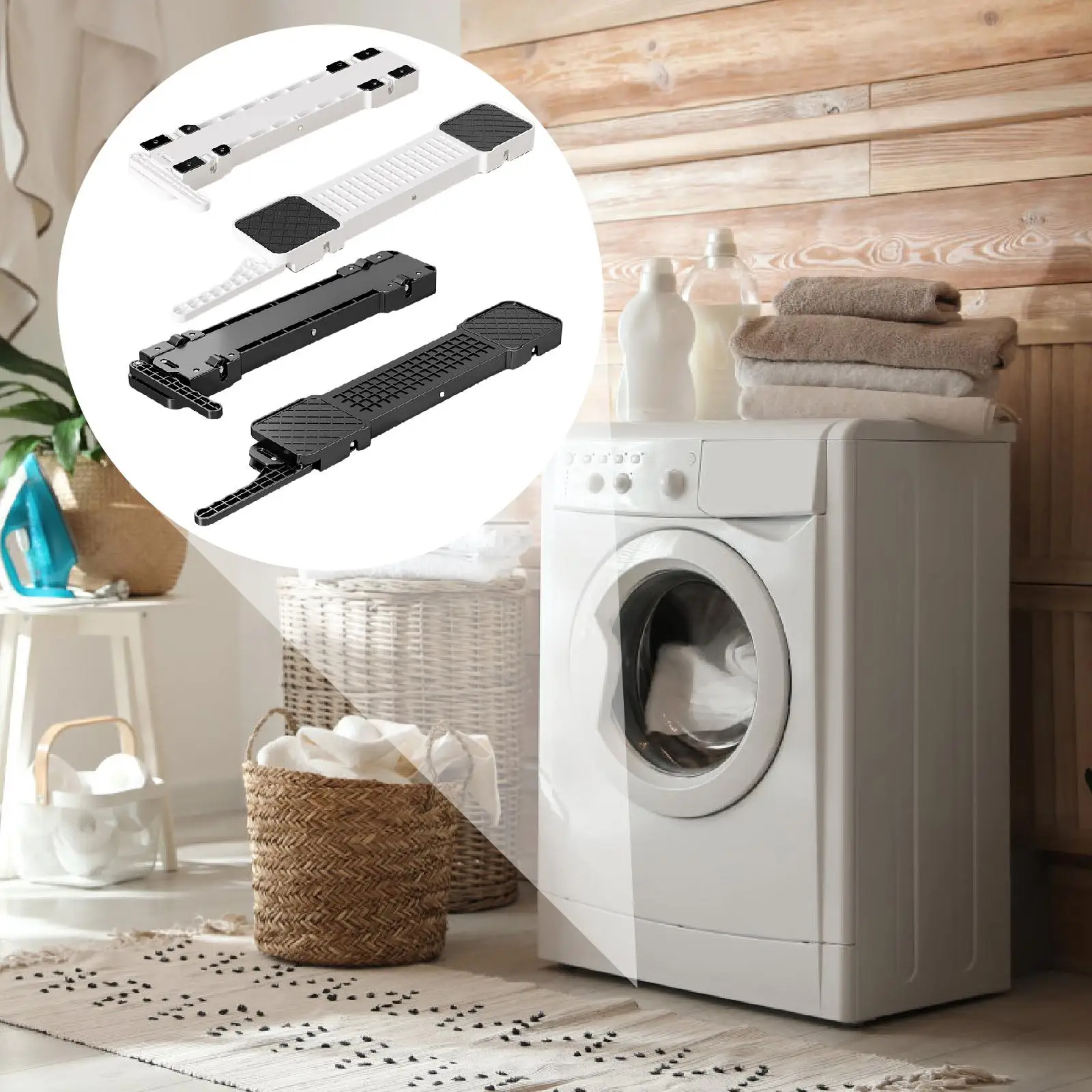 2 Pieces Appliance Roller Washing Machine Base with Wheel Liftable Accessories Equipment Anti Slip Heavy Duty Universal Stand